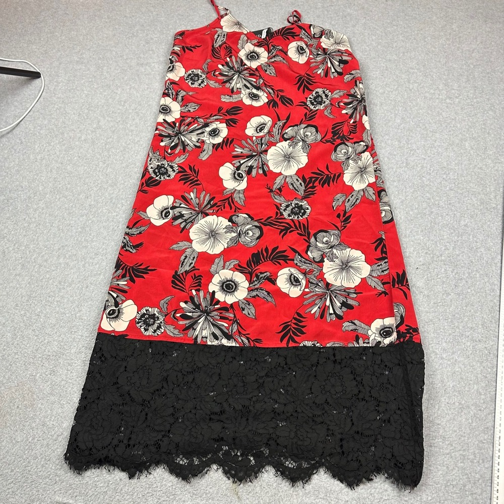 Paris Sunday Red Floral Lace Hem Midi Slip Dress Womens Large NWT